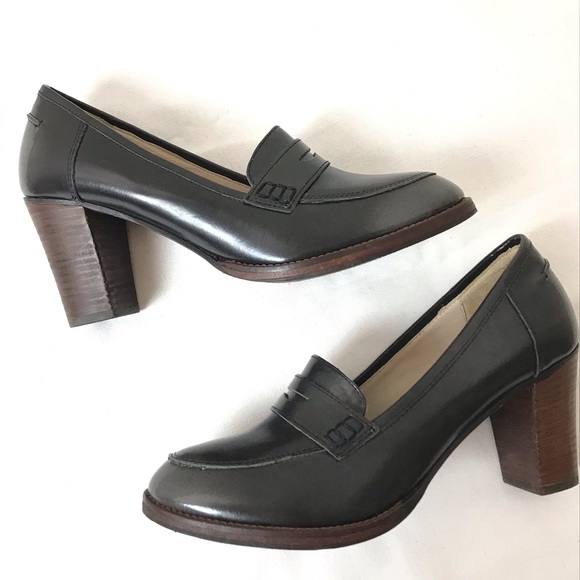 Boden Shoes - Boden Black Leather Penny Loafer Stacked Heels 10